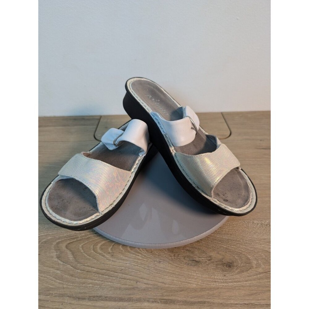 Alegria Karmen Oyster White Leather Adjustable Slip On Sandals 39 US 9-9.5